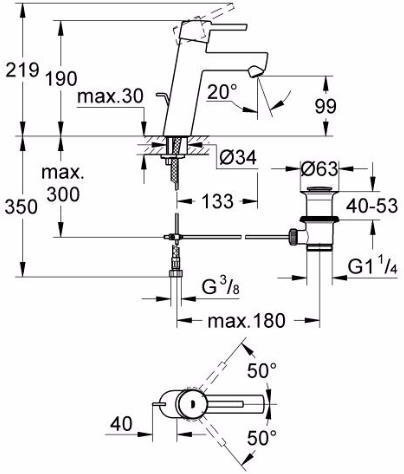 Смеситель для раковины GROHE Concetto M-Size средний излив с донным клапаном хром 23450001