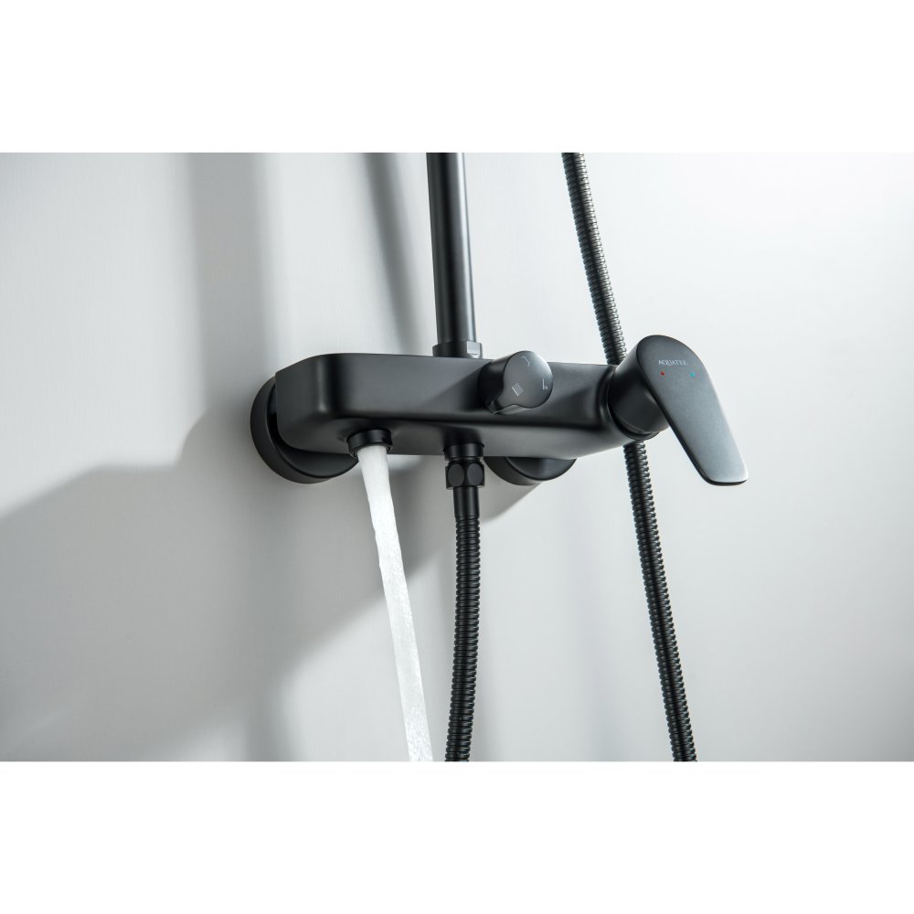 Душевая система со смесителем для ванны Aquanet Бетта 220 мм матовый черный AQ2140MB