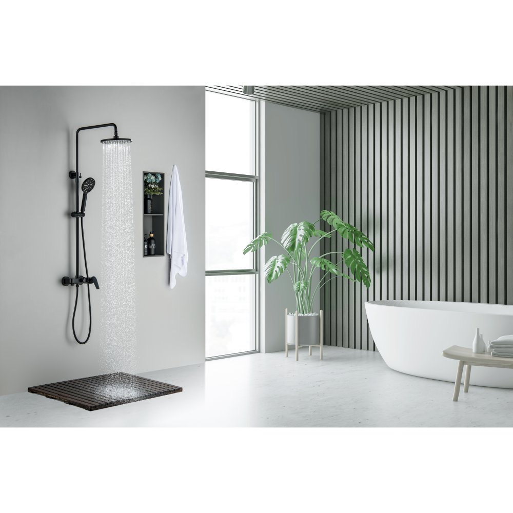 Душевая система со смесителем для ванны Aquanet Бетта 220 мм матовый черный AQ2140MB