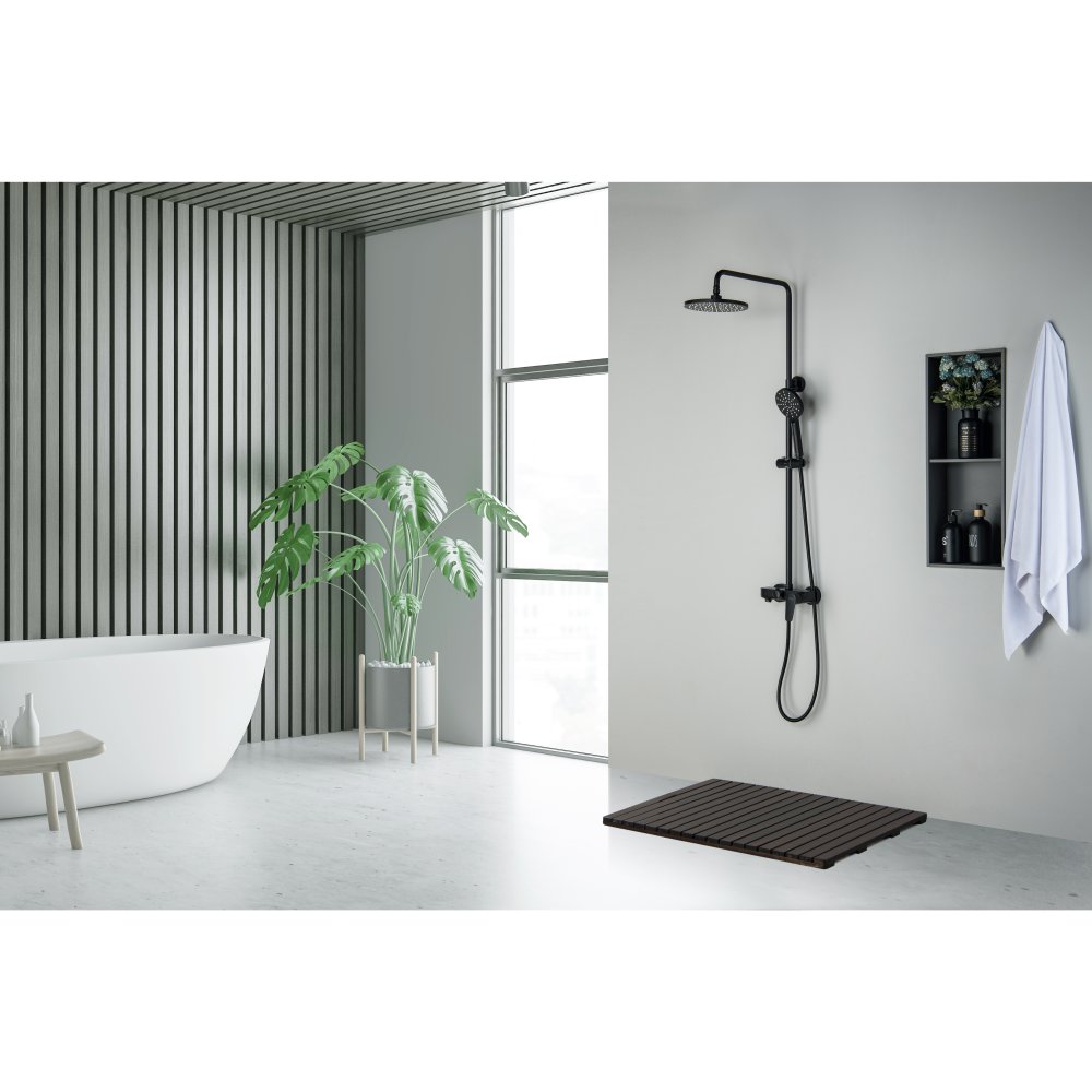 Душевая система со смесителем для ванны Aquanet Бетта 220 мм матовый черный AQ2140MB