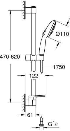 Душевой гарнитур GROHE Tempesta 110 3 режима штанга 600 мм шланг 1750 мм полочка хром 27600003