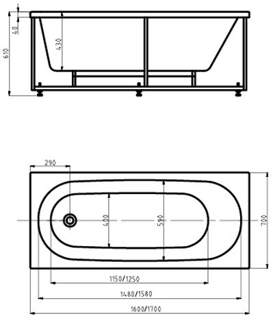 Ванна акриловая Triton Оберон 160х70 см без экрана OBR160-0000039