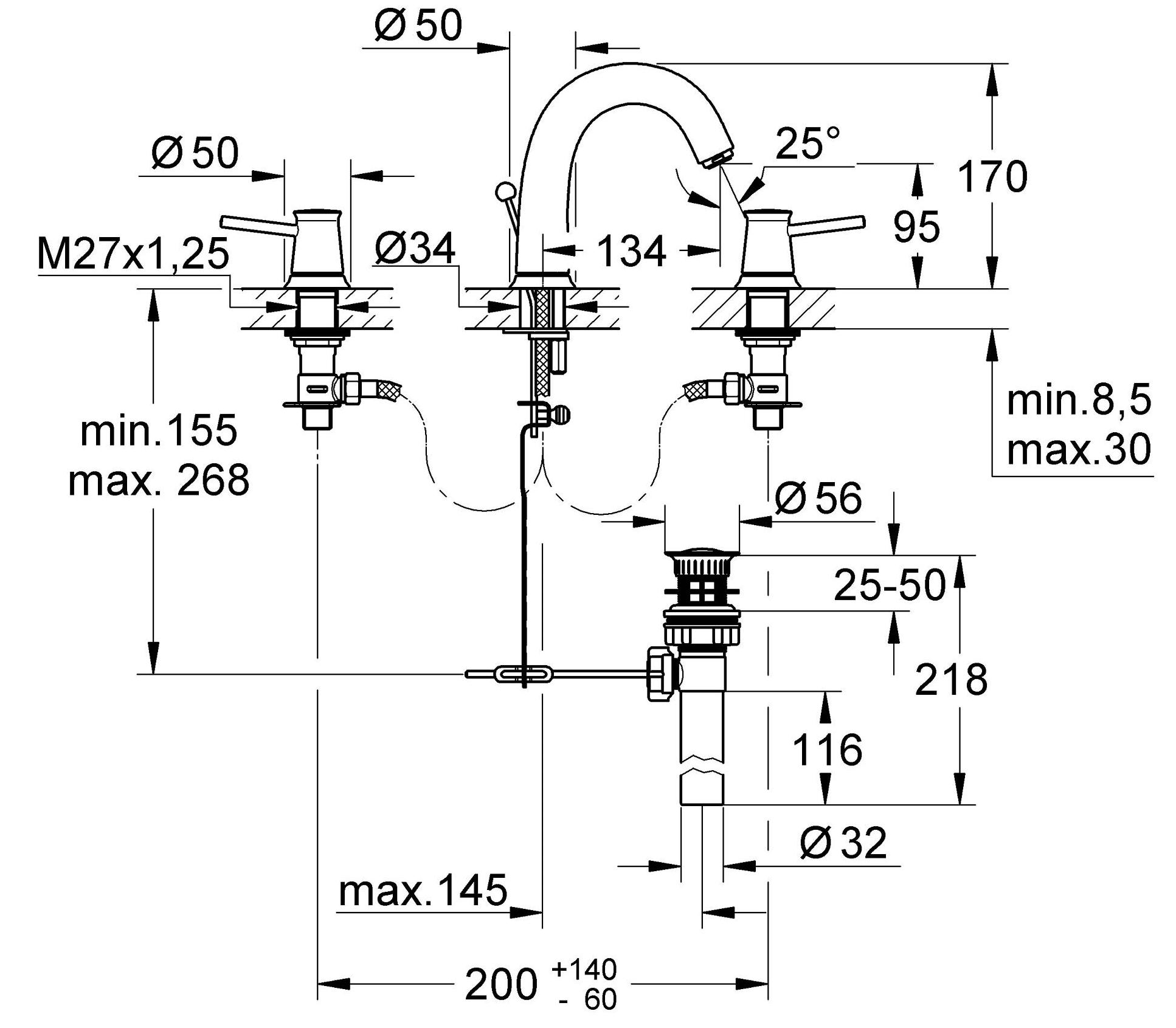 Смеситель для раковины Grohe BauClassic на 3 отверстия хром 20470000