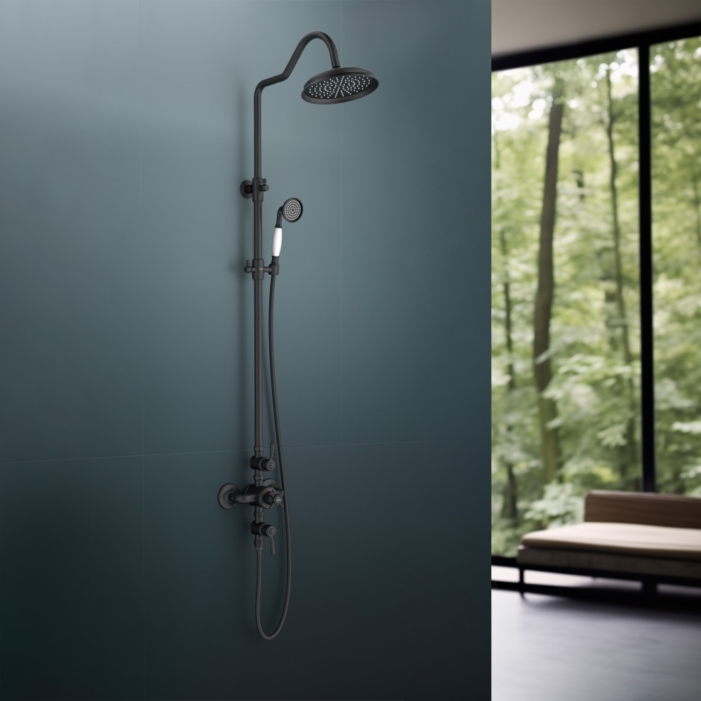 Душевая система Aquanet Классик AQ2563MB термостатическая со смесителем для душа 220 мм матовый черный AQ2563MB