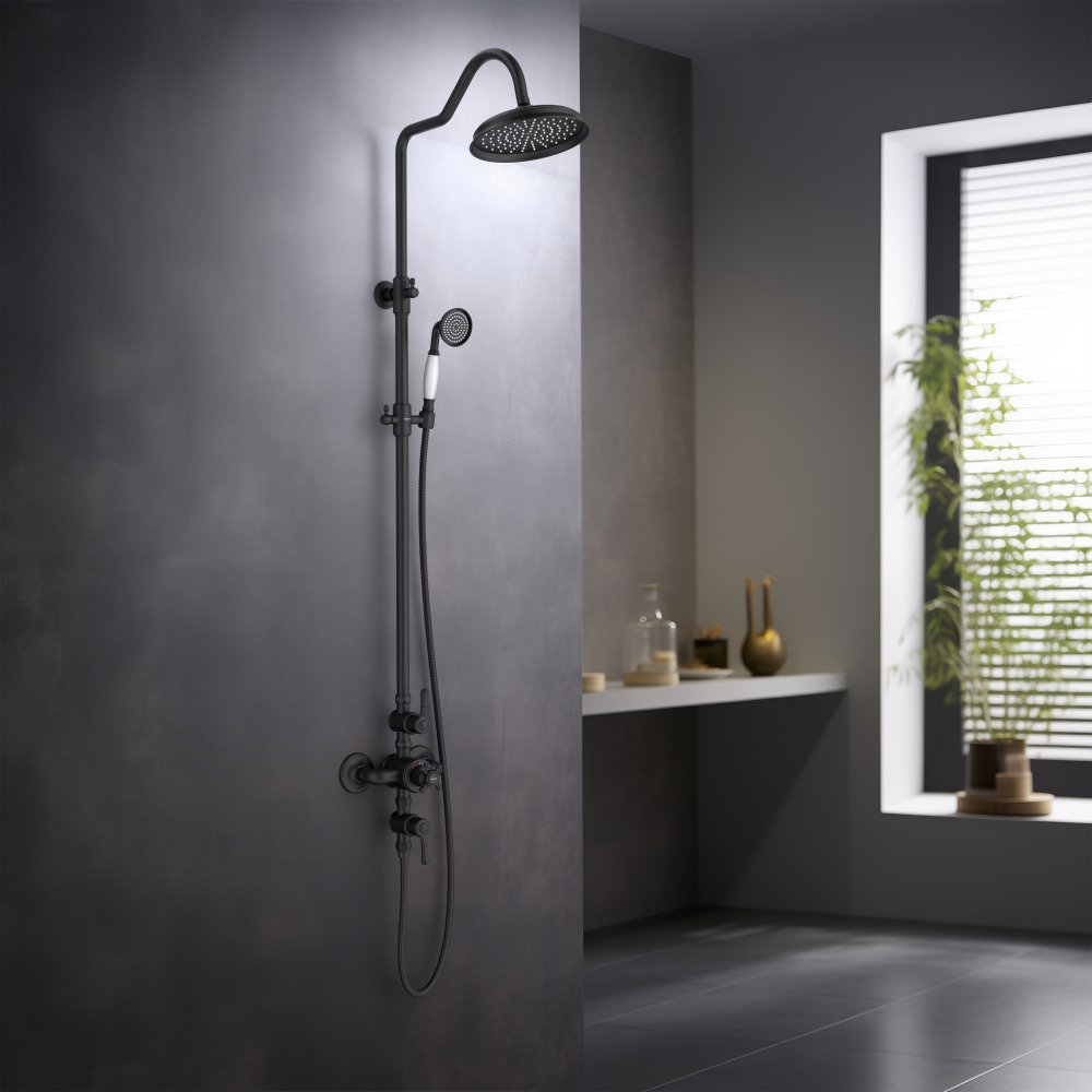 Душевая система Aquanet Классик AQ2563MB термостатическая со смесителем для душа 220 мм матовый черный AQ2563MB