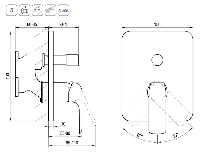 Смеситель скрытого монтажа Ravak Flat FL 065.20 черный X070179
