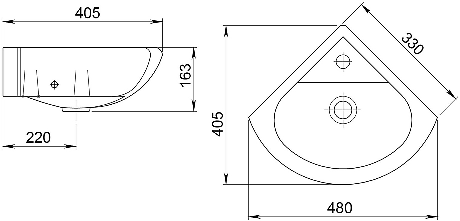 Рукомойник угловой Santek Радиан 405х330 мм белый 1.3130.9.S00.10B.0
