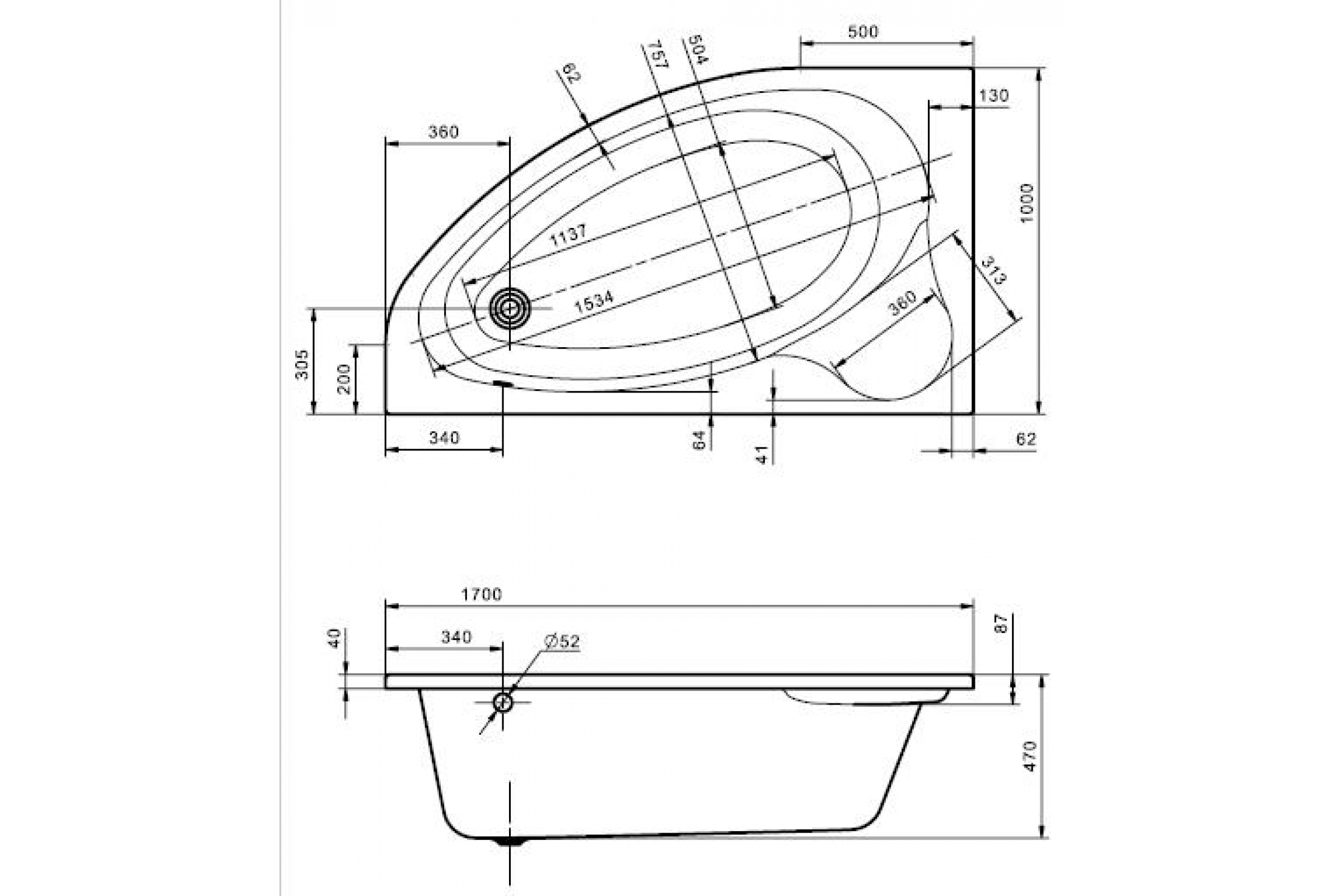 Ванна акриловая асимметричная Santek Эдера 170х100 см правосторонняя 1.WH50.1.663