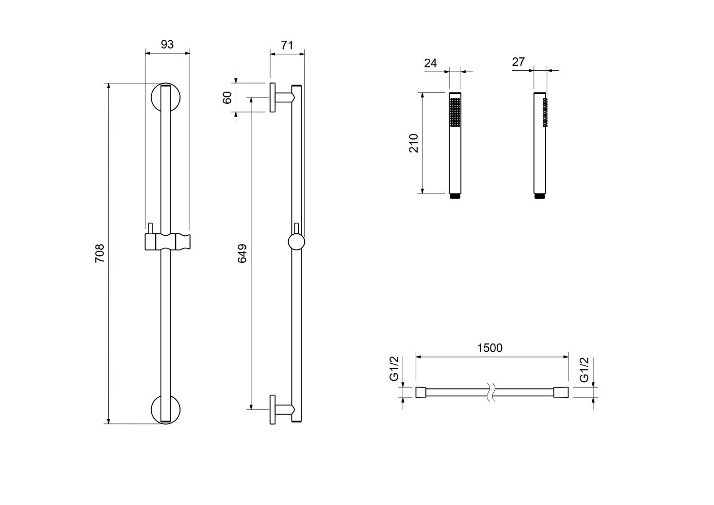 Душевой гарнитур Aquanet Европа 1jet 65 см шлифованное золото AQ2012BG