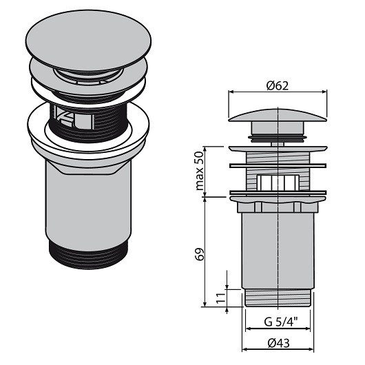 Слив для умывальника RAVAK Click-Clack черный X01748