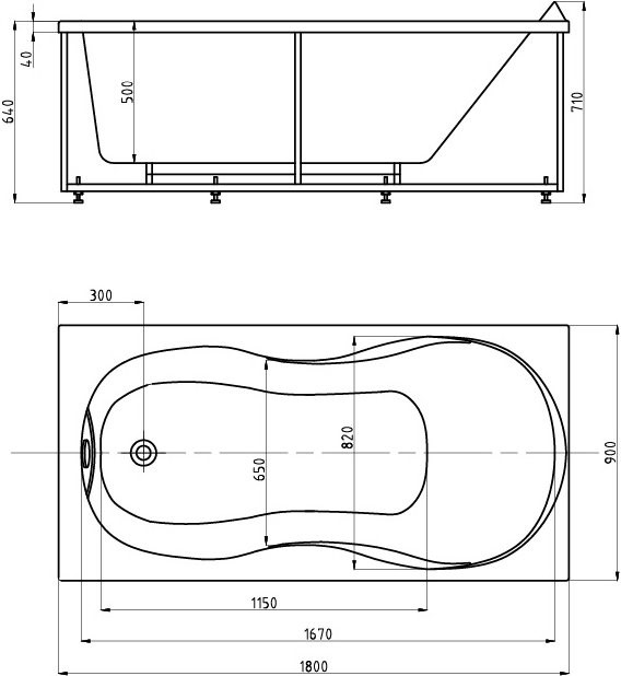 Ванна акриловая 1Marka Мартиника 180x80 см с экраном слив слева MAR180-0000068