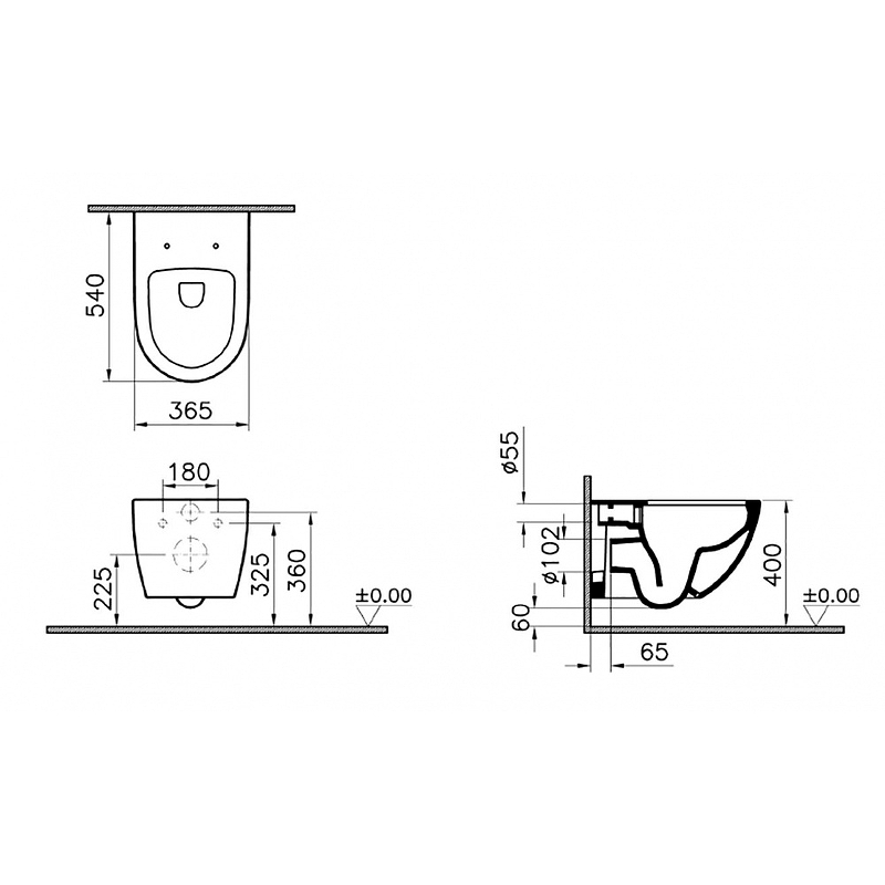 Унитаз подвесной безободковый VitrA Sento матовый черный 7748B083-0101
