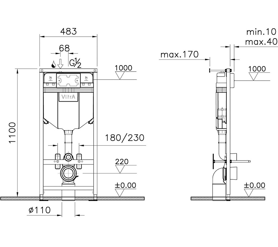 Комплект 4 в 1 VitrA Normus унитаз подвесной с инсталляцией и панелью хром глянец 9773B003-7206