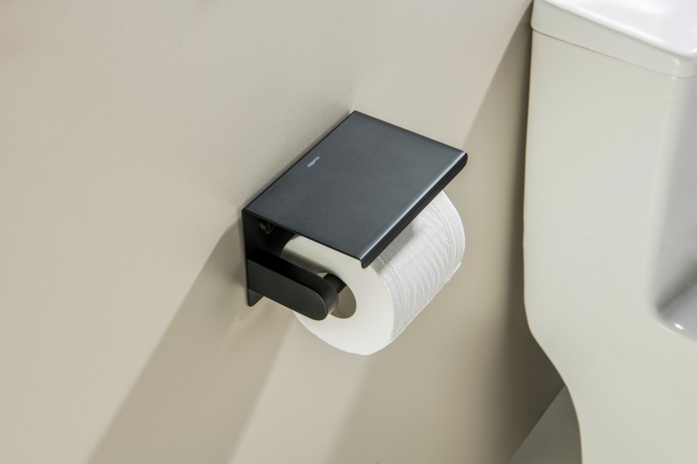 Бумагодержатель с полкой Aquanet Europa AQ4939MB матовый черный AQ4939MB