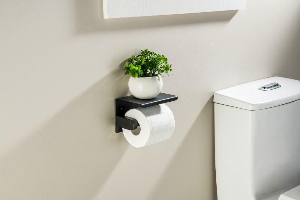 Бумагодержатель с полкой Aquanet Europa AQ4939MB матовый черный AQ4939MB