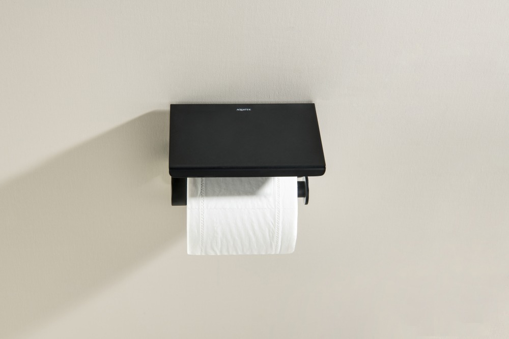 Бумагодержатель с полкой Aquanet Europa AQ4939MB матовый черный AQ4939MB