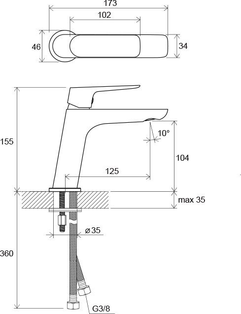 Смеситель для умывальника RAVAK Classic CL 012.00 без донного клапана X070080