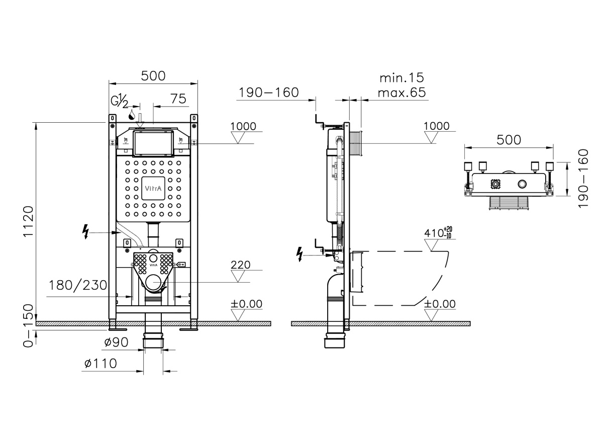 Комплект унитаз подвесной VitrA Sento Rim-ex с тонким сиденьем микролифт и инсталляцией 9830B003-7211
