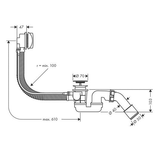 Система слива-перелива для ванны Hansgrohe Flexaplus 58143000