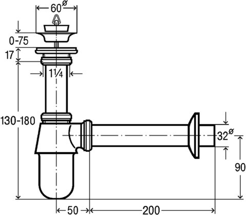 Сифон для раковины Viega 1 1/4 x 32 мм латунь хром 366681