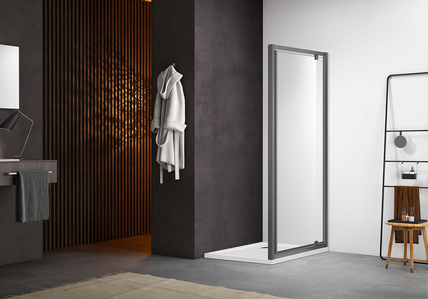 Душевая дверь Aquanet Aria распашная 1000x2000 мм оружейная сталь прозрачное стекло AQ ARI PI 10020GM