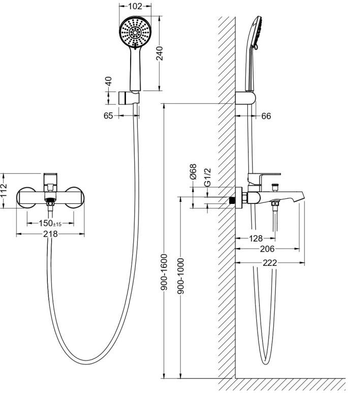 Смеситель для ванны Aquanet Oberon с душевым набором 3jet AQ1249CR