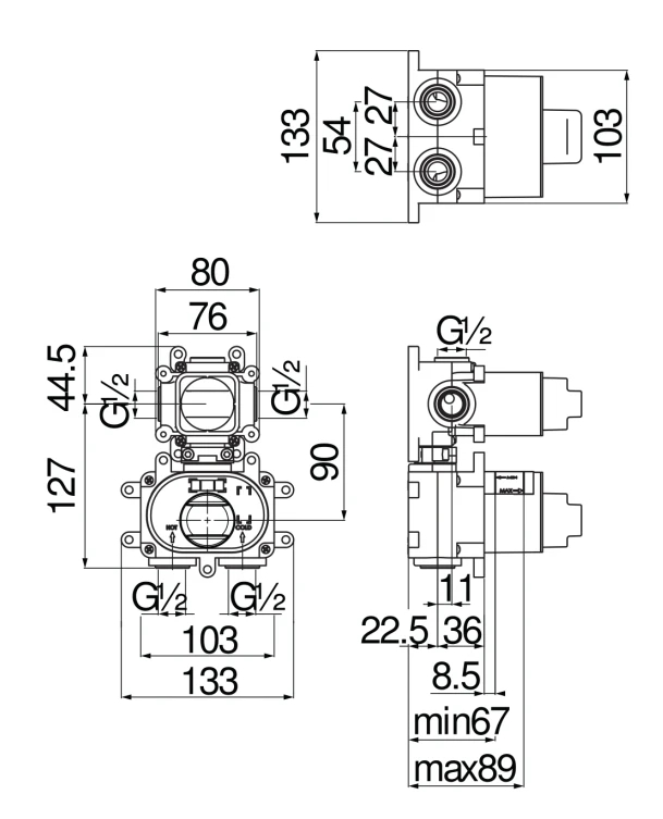Смеситель для душа термостатический Paffoni скрытая часть WE00102