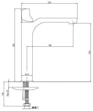 Смеситель для раковины Bravat MYRA 230 без донного клапана черный хром 104508984EX