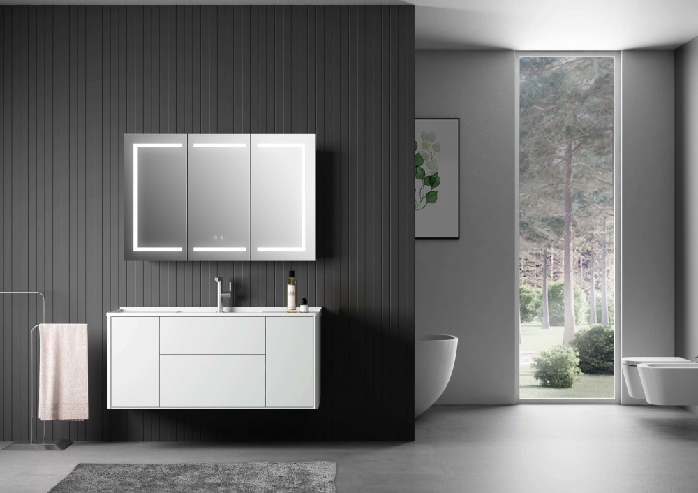 Зеркальный шкаф AQUATON 500x700x133 мм алюминиевый круговая подсветка антизапотевание петли слева AQ7504-MLC