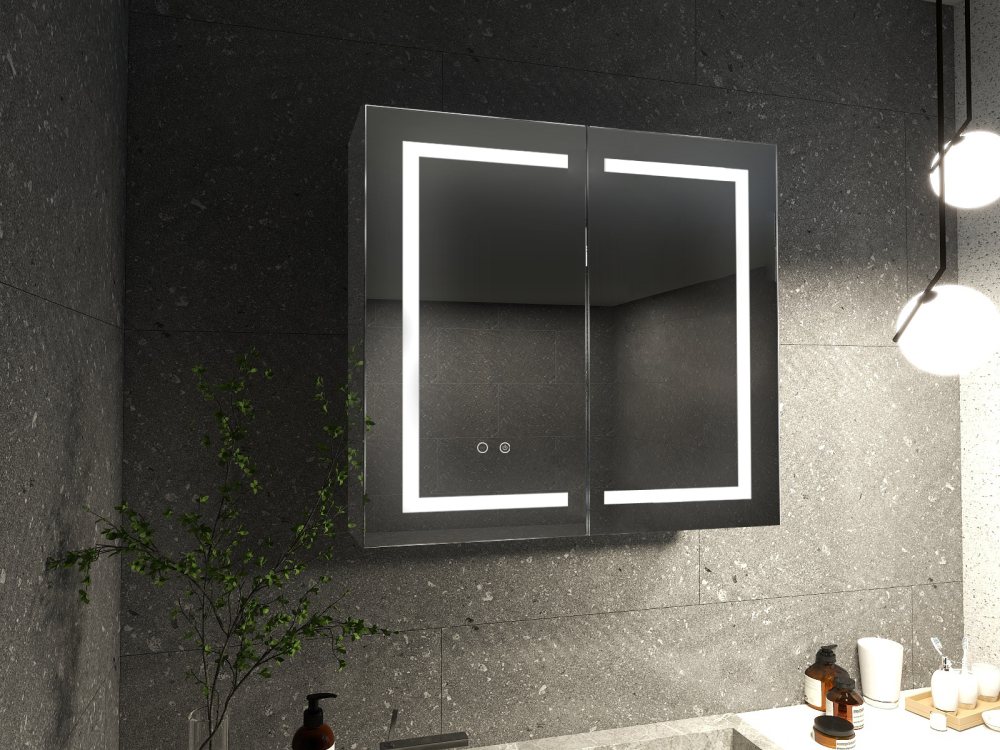 Зеркальный шкаф AQUATON 500x700x133 мм алюминиевый круговая подсветка антизапотевание петли слева AQ7504-MLC