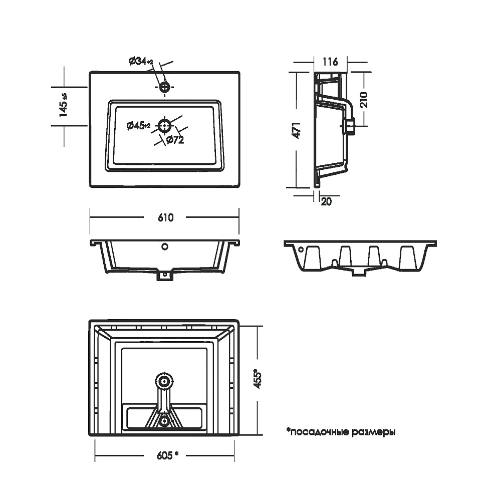 Умывальник мебельный Sanita Luxe Family 60 белый WB.FN/Family/60-C/WHT.G/S1