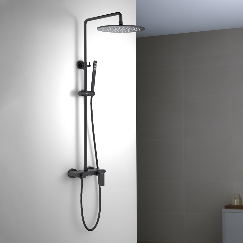 Душевая система со смесителем для ванны Aquanet Лира 300 мм матовый черный AQ2440MB