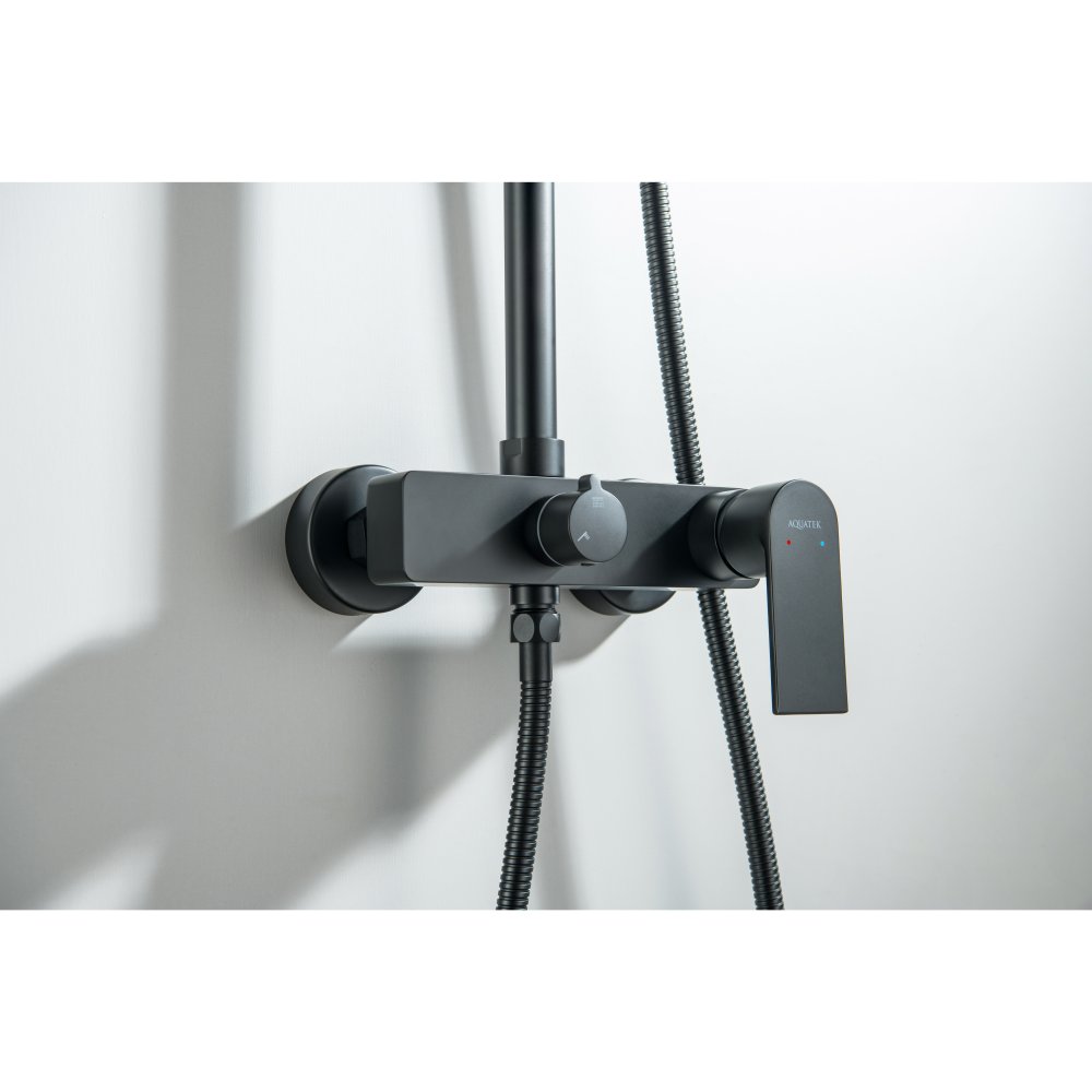 Душевая система Aquanet Лира AQ2465MB со смесителем для душа 250х250 мм матовый черный AQ2465MB