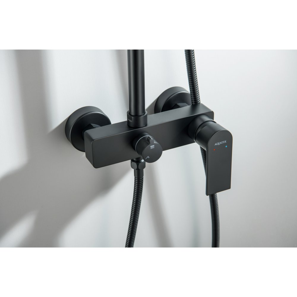 Душевая система Aquanet Лира AQ2465MB со смесителем для душа 250х250 мм матовый черный AQ2465MB