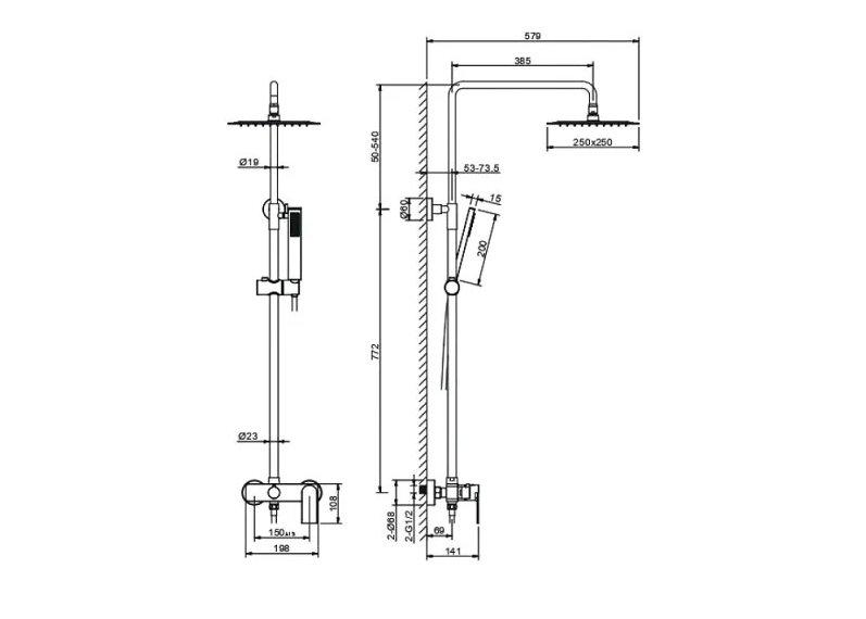 Душевая система Aquanet Лира AQ2465MB со смесителем для душа 250х250 мм матовый черный AQ2465MB