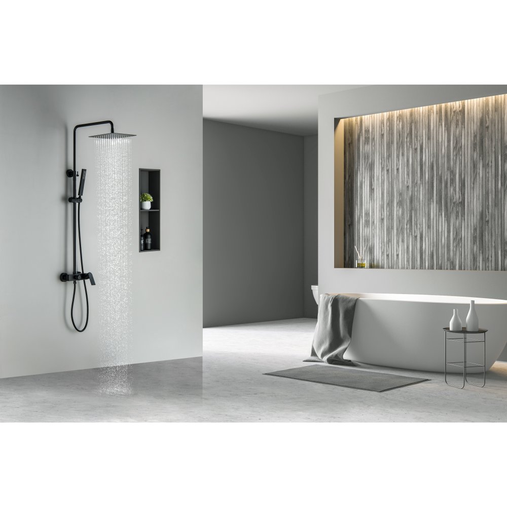 Душевая система Aquanet Лира AQ2465MB со смесителем для душа 250х250 мм матовый черный AQ2465MB