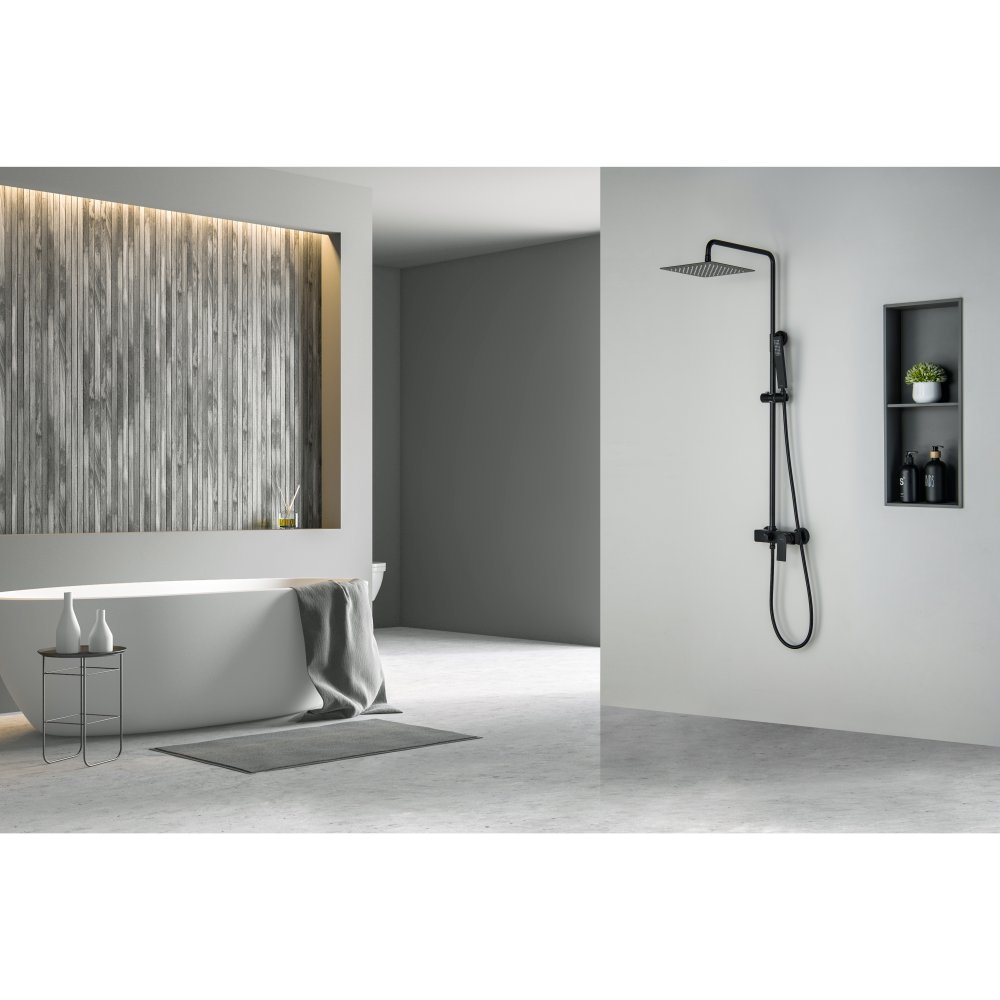 Душевая система Aquanet Лира AQ2465MB со смесителем для душа 250х250 мм матовый черный AQ2465MB