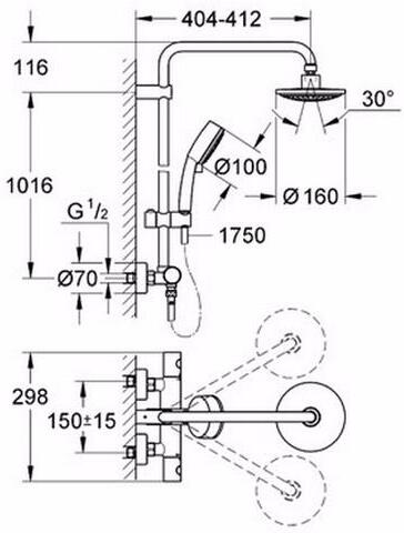 Душевая система GROHE Tempesta Cosmopolitan 160 с термостатическим смесителем хром 27922000