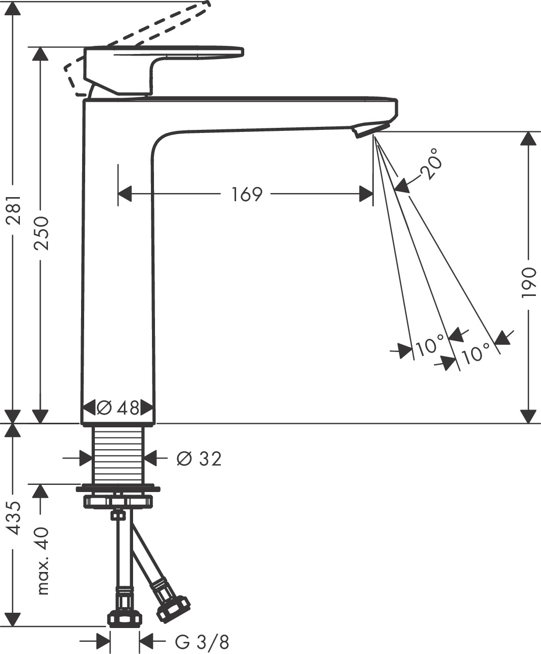 Смеситель для раковины Hansgrohe Vernis Blend 190 без донного клапана матовый черный 71582670