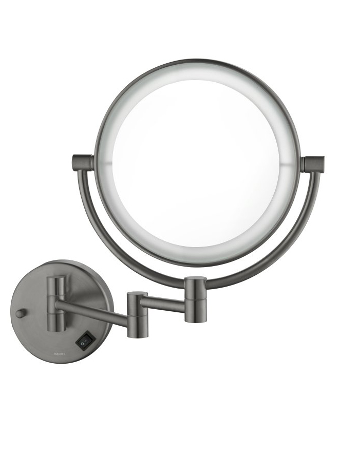 Зеркало косметическое настенное с подсветкой Aquanet 5x увеличение оружейная сталь AQ4912BGM