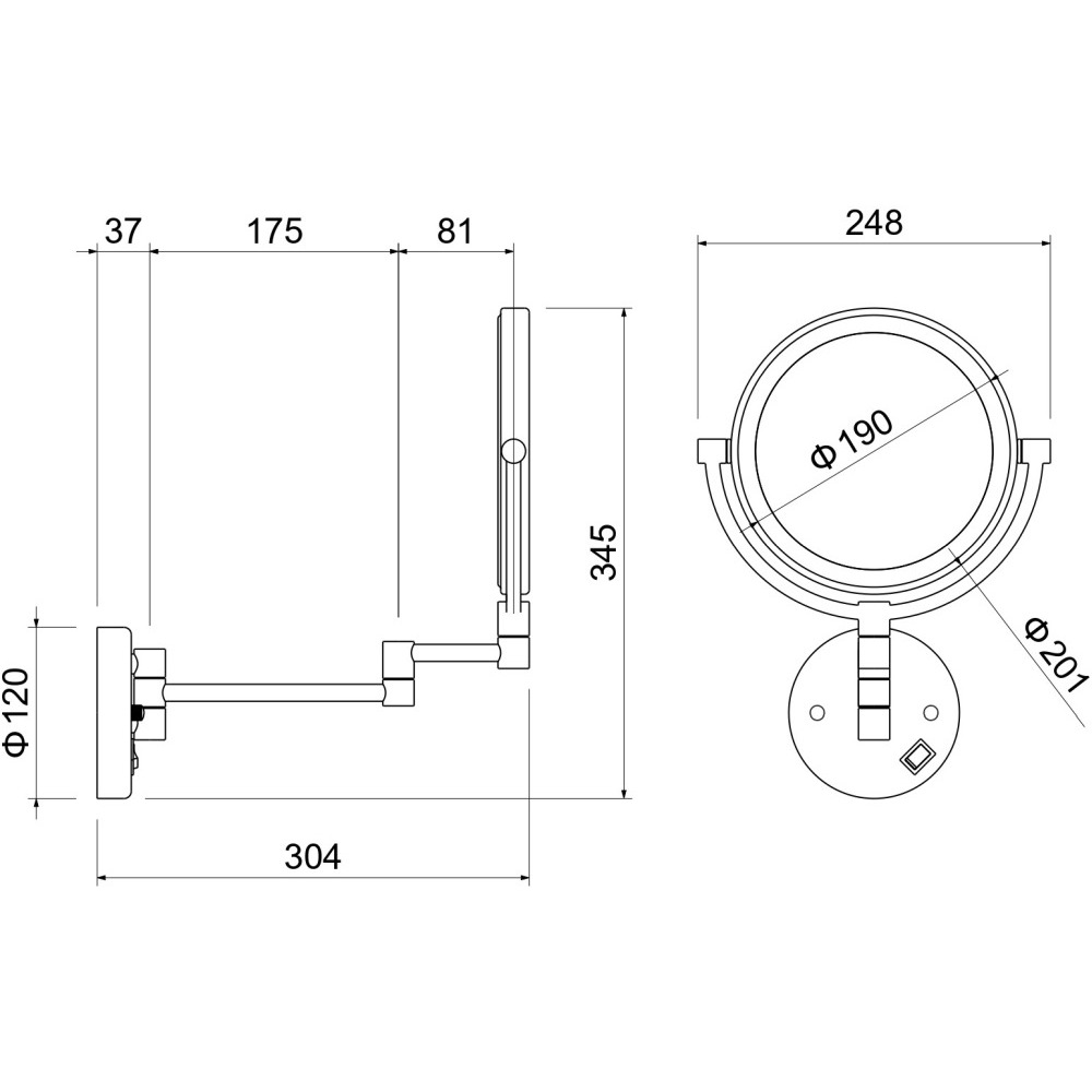 Зеркало косметическое настенное с подсветкой Aquanet 5x увеличение оружейная сталь AQ4912BGM