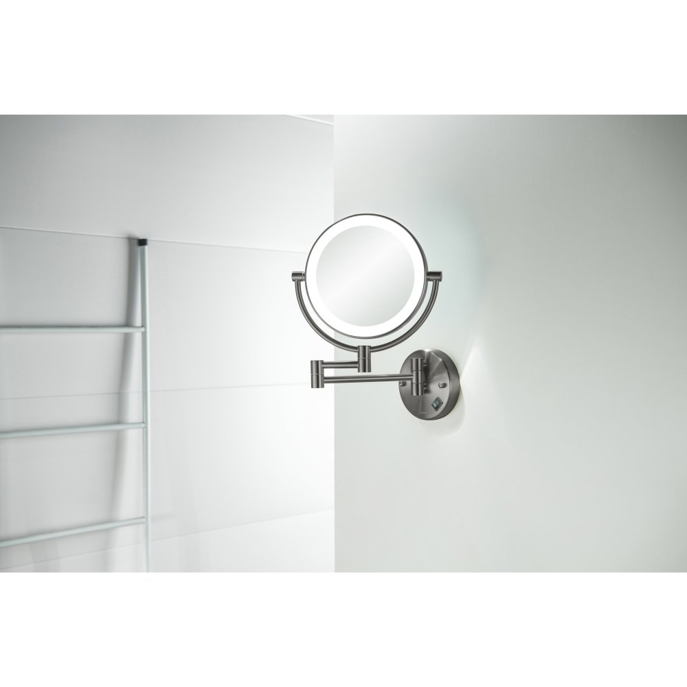 Зеркало косметическое настенное с подсветкой Aquanet 5x увеличение оружейная сталь AQ4912BGM