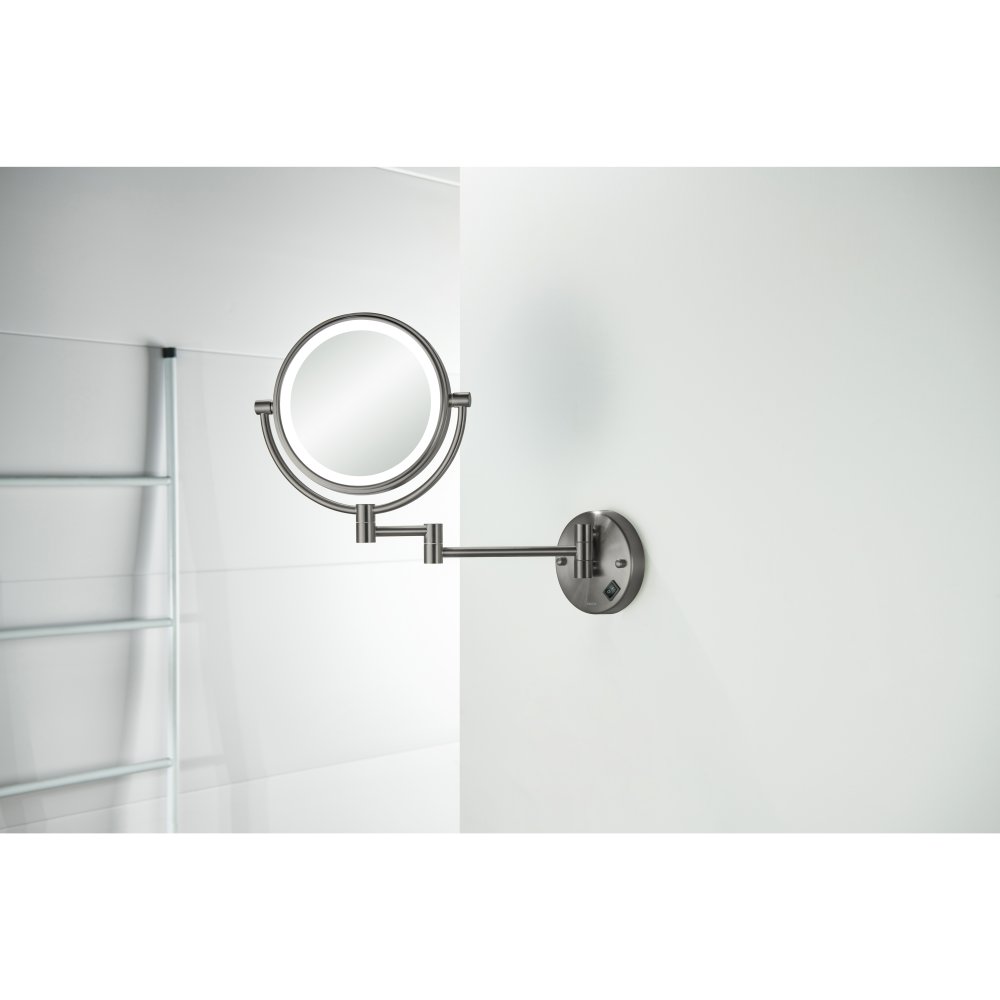 Зеркало косметическое настенное с подсветкой Aquanet 5x увеличение оружейная сталь AQ4912BGM