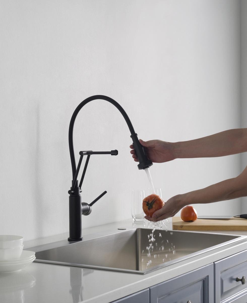 Смеситель для кухни Aquanet Европа профессиональный 2 jet матовый черный AQ1388MB