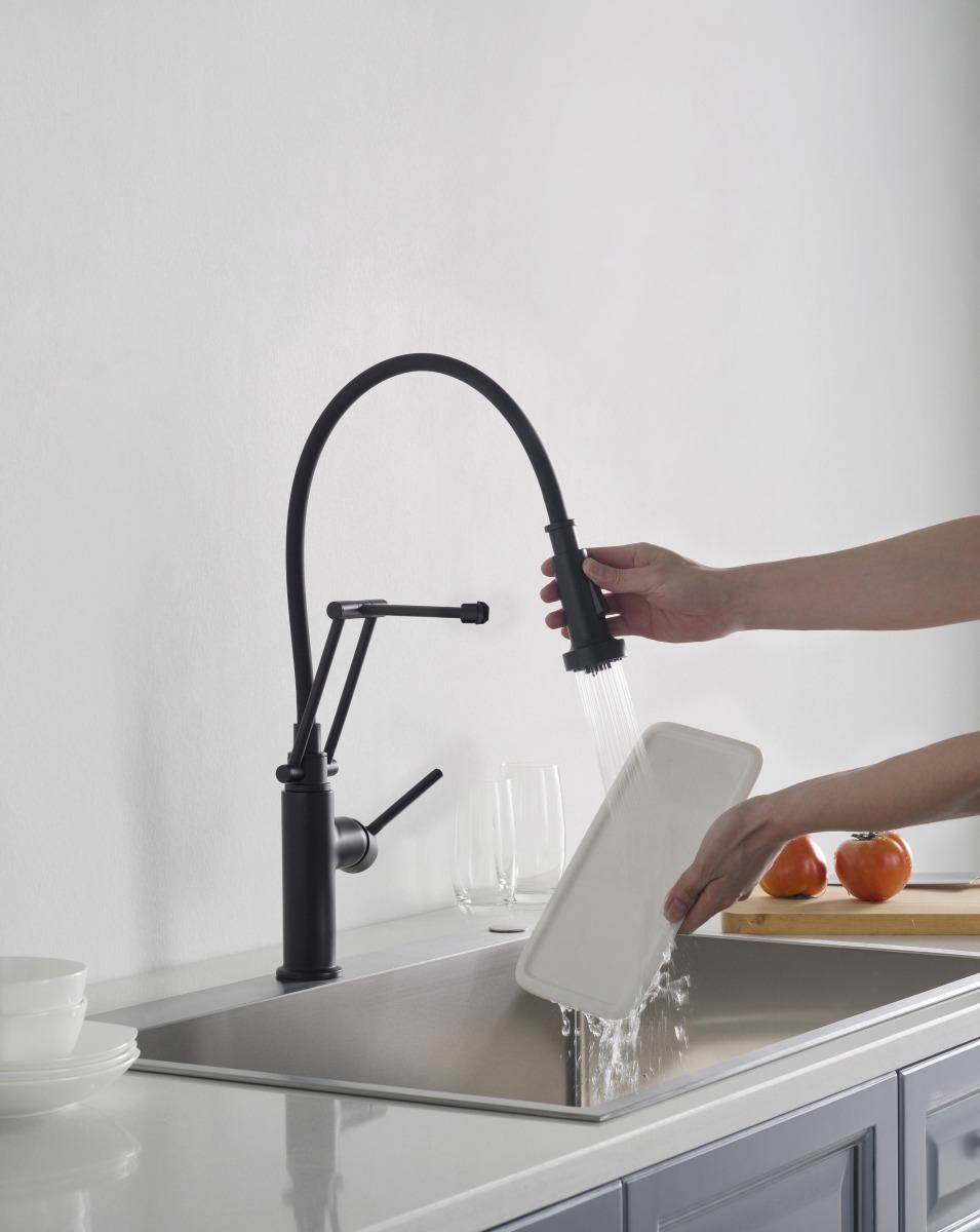 Смеситель для кухни Aquanet Европа профессиональный 2 jet матовый черный AQ1388MB