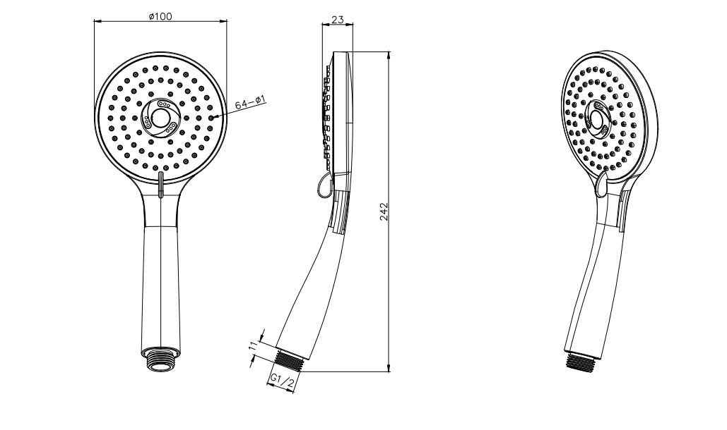 Ручной душ Aquanet Вега 3jet матовый черный AQ2003MB