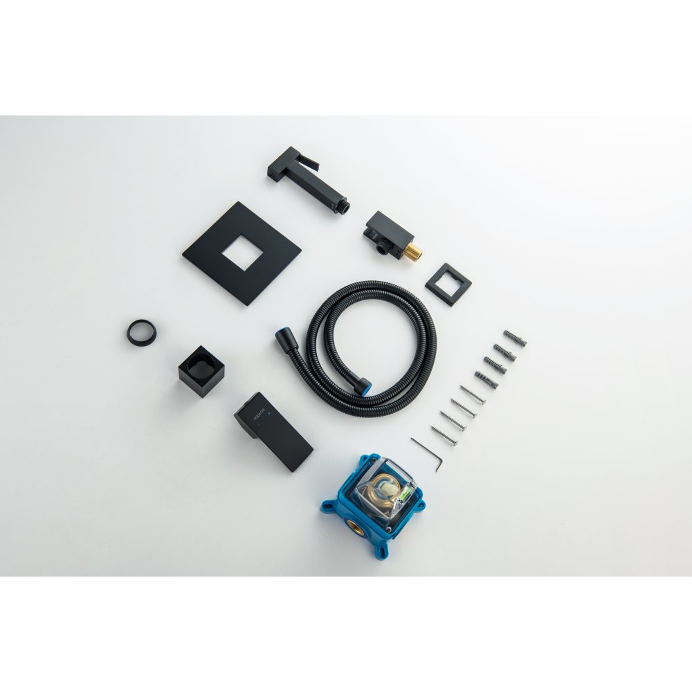 Набор с гигиеническим душем Aquanet Лира (смеситель, лейка, шланг, подсоединение) матовый черный AQ1419MB