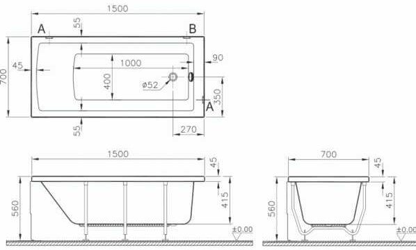 Ванна акриловая VitrA Neon 150x70 см 52510001000