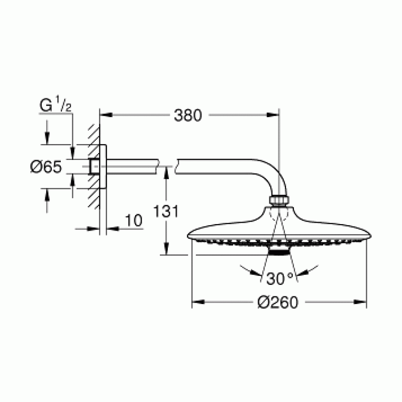 Верхний душ с кронштейном 380 мм GROHE Euphoria 260 хром 26459000