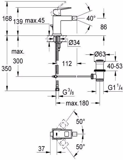 Смеситель для биде GROHE Eurocube с донным клапаном хром 23138000